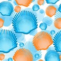 Sea scallop seashell semless pattern. Vector. Royalty Free Stock Photo