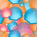 Sea scallop seashell semless pattern. Vector. Royalty Free Stock Photo