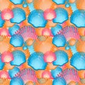 Sea scallop seashell semless pattern. Vector.