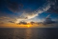 Sea scape,Sun set at sea for background, blue sky and dark cloud Royalty Free Stock Photo