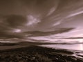 Sea scape view of the lake district ,Morecambe bay and cloudscape dramatic wide angle,
