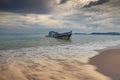 Sea scape of wreck boat on sea beach