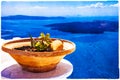 Sea scenery of Santorini - artwork in painting style