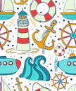 Sea seamless pattern. Childrens background of marine themes. Boyish ornament for fabric.