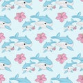 Sea Seamless Pattern colorful vector DOLPHINS