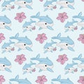 Sea Seamless Pattern colorful vector DOLPHINS