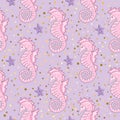 Sea Seamless Pattern colorful vector SEA HORSE Royalty Free Stock Photo