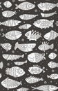 Sea seamless pattern with decorative fish in childish style