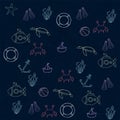 Sea set. Collection of cute marine symbols. Marine theme design. Hand drawn vector illustration.