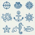 Sea set. Sea and nautical decorations.