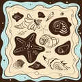 Sea shell background, vector illustration Royalty Free Stock Photo