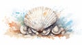 Watercolor Seashell On Shore: Detailed Character Illustration In Street Art Style