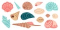 Sea shell, sink cartoon set. flat design illustration Royalty Free Stock Photo