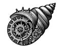 Sea shell with a complex mechanism. Hand drawing vintage style black. Raster, generative ai. Royalty Free Stock Photo