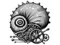 Sea shell with a complex mechanism. Hand drawing vintage style black. Raster, generative ai. Royalty Free Stock Photo