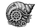 Sea shell with a complex mechanism. Hand drawing vintage style black. Vector, generative ai. Royalty Free Stock Photo