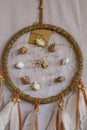 Sea shell decoration. dream catcher. Handmade pink native americ