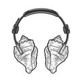 Sea shell headphones sketch vector illustration