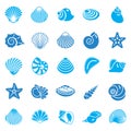 Sea Shell icons set blue on white background for graphic and web design. Simple vector sign. Internet concept symbol for Royalty Free Stock Photo