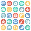 Sea Shell icons set on color circles background for graphic and web design. Simple vector sign. Internet concept symbol Royalty Free Stock Photo