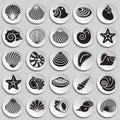 Sea Shell icons set on plates background for graphic and web design. Simple vector sign. Internet concept symbol for Royalty Free Stock Photo