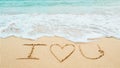 Sea shell in the sea, Ocean waves,write  SEA  I LOVE YOU on sand,beach in summer Royalty Free Stock Photo