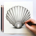 Hand-drawn Scallop Shell: Trompe L\'oeil Realism Illustration