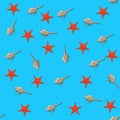 Sea shell and seastar seamless pattern Royalty Free Stock Photo