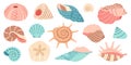 Sea shell, sink cartoon set. flat design illustration Royalty Free Stock Photo