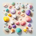 Sea Shell Texture Background, Colorful Seashell Pattern, Sea Shells on Sand, Abstract Generative AI Illustration Royalty Free Stock Photo