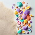 Sea Shell Texture Background, Colorful Seashell Pattern, Sea Shells on Sand, Abstract Generative AI Illustration Royalty Free Stock Photo