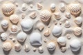 Sea Shell Texture Background, Colorful Seashell Pattern, Sea Shells on Sand, Abstract Generative AI Illustration Royalty Free Stock Photo