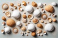 Sea Shell Texture Background, Colorful Seashell Pattern, Sea Shells on Sand, Abstract Generative AI Illustration Royalty Free Stock Photo