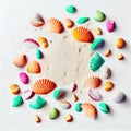 Sea Shell Texture Background, Colorful Seashell Pattern, Sea Shells on Sand, Abstract Generative AI Illustration Royalty Free Stock Photo