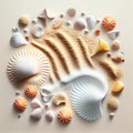 Sea Shell Texture Background, Colorful Seashell Pattern, Sea Shells on Sand, Abstract Generative AI Illustration Royalty Free Stock Photo