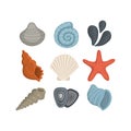 Sea shell vector icons in cartoon style. Set of mollusc. Ocean cockleshell. Royalty Free Stock Photo