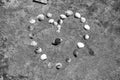 Sea shells arranged in a heart shape on the sandy beach of Crete island Royalty Free Stock Photo