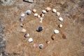 Sea shells arranged in a heart shape on the sandy beach of Crete island Royalty Free Stock Photo