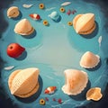 Sea shells on a blue marine background Royalty Free Stock Photo