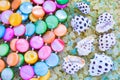 Sea Shells and colorful Beads on Crystals of Aromatic Bath Sea Salt for Spa Royalty Free Stock Photo