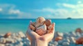 Sea shells in hands. Generative AI Royalty Free Stock Photo