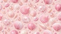 Sea shells and pearls a delicate pink and rose gold pattern. Generative AI Royalty Free Stock Photo