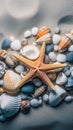 Sea shells on the sand. Starfish sea stones and seashells background. Royalty Free Stock Photo