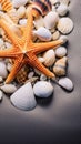 Sea shells on the sand. Starfish sea stones and seashells background. Royalty Free Stock Photo