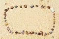 Sea shells on sand. Summer beach background. Top view Thailand Royalty Free Stock Photo