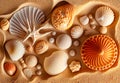 Sea shells on sandy beach background made by generative AI Royalty Free Stock Photo