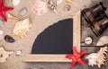 Sea shells with starfish binocular and chakboard