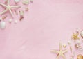 Sea shells and starfish pattern on pink background. Travel, vacation, tourism concept, Summer Royalty Free Stock Photo