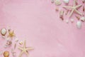 Sea shells and starfish pattern on pink background. Travel, vacation, tourism concept, Summer Royalty Free Stock Photo