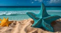 sea shells starfish on tropical sand turquoise caribbean summer vacation travel icon Royalty Free Stock Photo